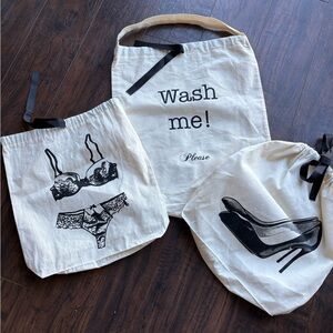 Canvas Laundry Bags Set - Cream with Black Prints